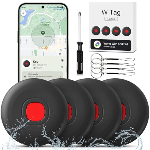 Smart Tracker Buscador de Objetos, IP68 Impermeable Bluetooth Tracker para Android Compatible con Google Encontrar mi Dispositivo(Sólo Android) Android Air Tag Localizador para Llaves (IP68-black)