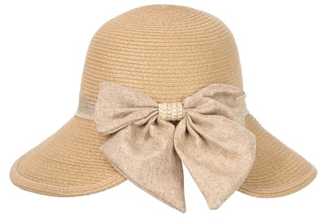 LY4U Chapeau de Soleil en Paille à Large Bord pour Femme UPF 50 avec Mentonnière Réglable, Chapeau de Plage Pliable pour Les Voyages, Les Activités de Plein Air Estivales
