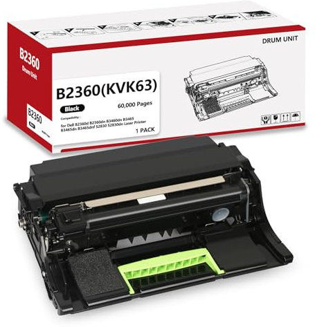 B2360 Drum Unit Compatible for 331-9810 331-9811 KVK63 Imaging Unit Remanufactured for Dell B2360d B2360dn B3460dn B3465 B3465dn B3465dnf S2830 S2830dn Laser Printer 60,000 Pages