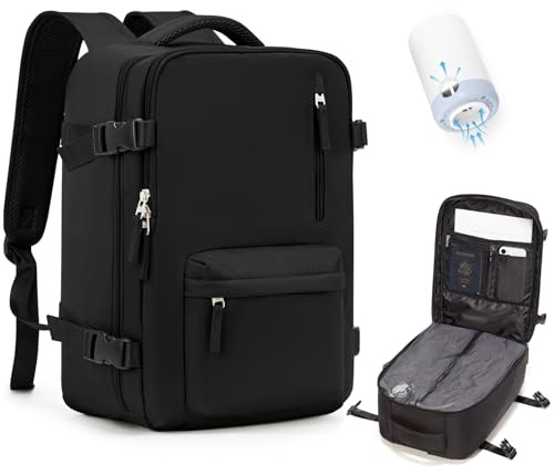 VENATIN Mochila al Vacío con Bomba,Mochila Viaje Cabina avion 40x20x25,Equipaje de Mano de Gran Capacidad con Sistema de Vacío,Negro