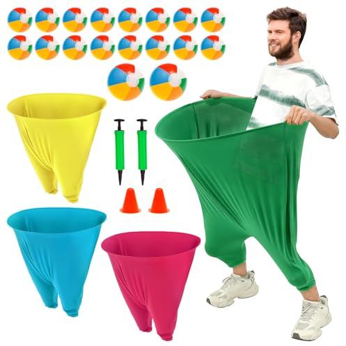 Mormor byxor gårdsspel, 4 stycken Freaky Party spel byxor set med 18 hoppande bollar, 2 pumpar, 2 markörer, 80 × 100 cm, jättebra fritidsspel för utomhusbruk för vuxna familj bakgårdsfester