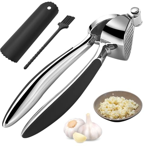 Zasjon Schiaccia Aglio Acciaio Inox, Spremi Aglio Spremiaglio Lavabile In Lavastoviglie, Completo di Pelapatate e Spazzola, Schiaccia Senza Sforzo L'aglio per Fornire Più Pasta D'aglio Alla Tua Cucina