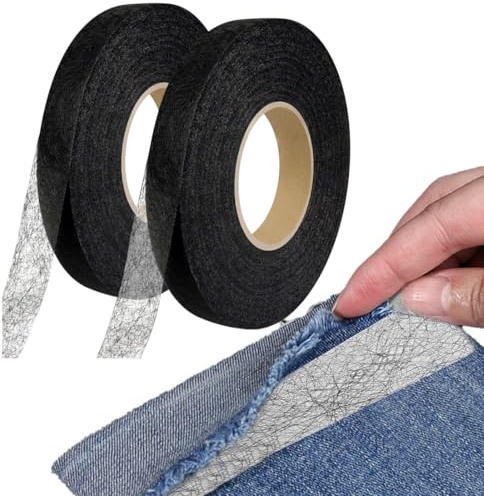 SIRLOMU Nastro Termoadesivo 2 pezzi, Orlo Svelto Forte, Nastro da Stiro Biadesivo per Tessuti, Resistente al Lavaggio in Lavatrice, Nastro Adesivo per Orli, Vestiti, Jeans (128m x 1.5cm) (Nero)