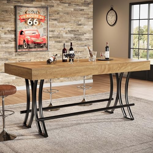 Tribesigns 63 Counter Height Bar Table with Metal Footrest, Rectangular Tall Kitchen Dining Pub Table, Industrial Home Bar Unit for Entertaining, Freestanding, Rustic Brown