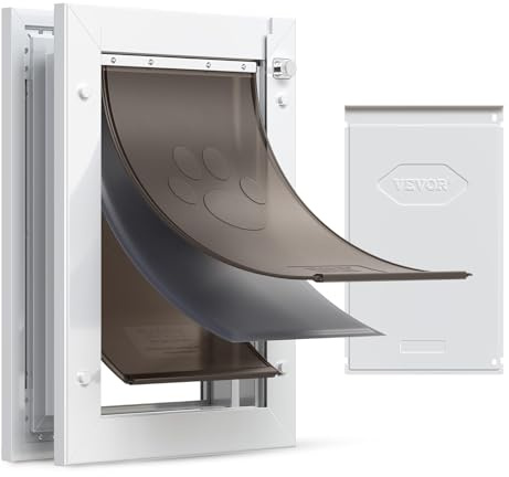 VEVOR Hundeklappe (Mittelgroß) mit 3 Magnetklappen & Metallrahmen, Wetterfeste Katzenklappe für Innen- und Außentüren, Katzentür Hundetür Haustierklappe Weiß 20,96 x 31,12 cm (Breite x Höhe)