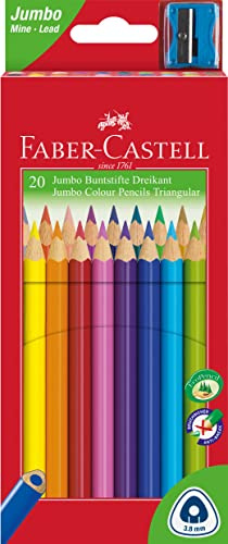 Faber-Castell Triangular Jumbo Colour Pencils with Sharpener (Pack of 20)