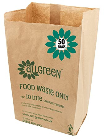 10 Litre x 50 Paper Compostable Bags Kitchen Caddy Liners - Food Waste Bin Liners - EcoSack 10L Biodegradable Bags with Composting Guide