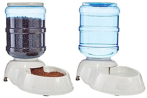 Amazon Basics Dog and Cat Feeder Dispenser for Food and Water, 2.5 Gallon, Large, Grey