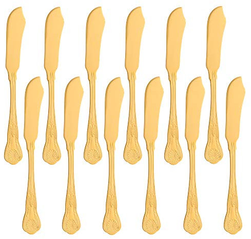 Cuchillos de pescado Buyer Star de 12 piezas, juego de tenedores de acero inoxidable dorado para peces, juego de cubiertos pulidos espejo