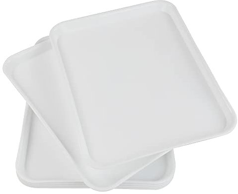 Ponpong Extra-Large Rectangular Serving Trays, Fast Food Trays Plastic, White, 6 Packs