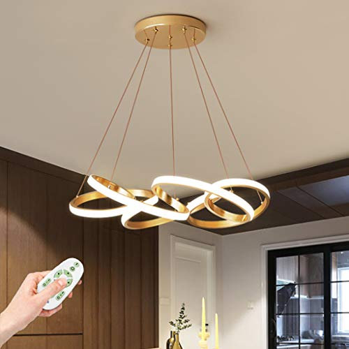 Pendelleuchte LED Dimmbar Mit Fernbedienung Esstisch Hängelampe Wohnzimmerlampe Deckenleuchte Gold Acryl Lampenschirm Modernes Design Pendellampe Für Schlafzimmer Esszimmer Küche Lampe,50cm