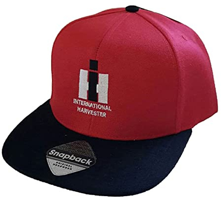 Bimaxx IHC International Harvester Cap Snapback Flat Peak 6 Panel Schirmmütze Oldtimer Traktor Kappe Rot/Schirm Schwarz