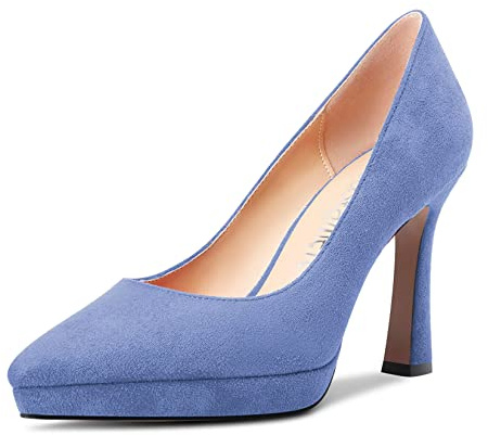 Castamere Femmes Aiguille Haut High Talon Heel Fermé Pointu Bout Escarpins Slip-on Bureau Party Clear Classique Chaussures 10 CM Heels Bleu 38 EU
