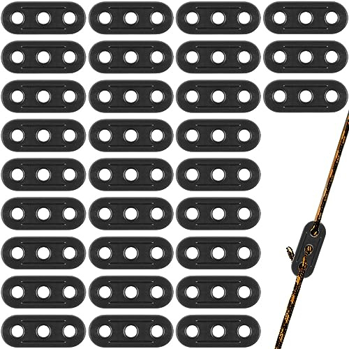 Fzyisw 30 PCS Tendeur de Corde 3 Trous Tendeur de Cordeau, Tendeur de Corde Camping Noir, Corde Boucle Ajusteur, Tendeur de Corde Cliquet Camping pour Tente Bâche Randonnée Camping