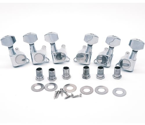 harpfeas 6 Pieces 3L3R Guitar tuner pegs,small Square Sealed guitar tuning pegs tuners machine heads,for Acoustic or Electric Guitar (Chrome)
