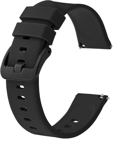 BISONSTRAP Silikon Uhrenarmband, Leichtgewicht Uhrenarmbänder mit Schnellverschluss, 16mm, Schwarz mit Schwarzer Schnalle