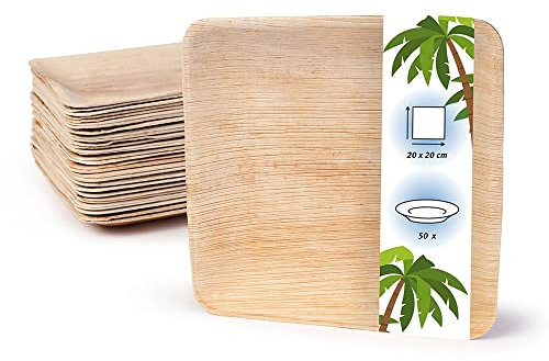 onlyleaf Palmware Hochwertiges Palmblattgeschirr I 50 Stück Palmblatt Teller rechteckig 25 x 25 cm I Bio Einweggeschirr biologisch abbaubar Partygeschirr Einmalgeschirr Wegwerfgeschirr