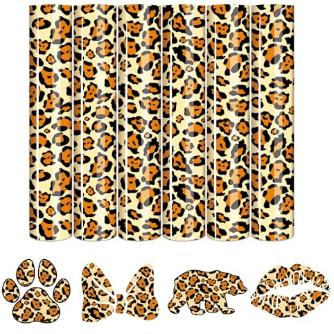 Tintnut Orange Leopard Heat Transfer Vinyl,6 Pcs 12x10 Iron on Vinyl