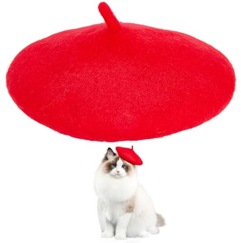 GORGECRAFT Béret pour Chien Chapeau Rouge pour Chat Bandeau en Laine Couvre Chef pour Chiot Bonnet d'artiste Français Mini Casquettes Costume de Noël pour Petit Chien Cheveux Fête Cosplay Carnaval