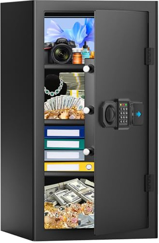 85L Großer Safe Tresor für Zuhause, Feuerfester Tresor mit Schlüssel, Abnehmbares Regal und Stummschaltfunktion, Anti-Theft Tresore für Geld, Dokument, Medizin and Wertgegenstände