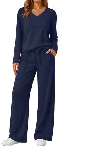 AUTOMET Sweatsuits Women 2 Piece Outfit Fashion Travel Lounge Sets With Wide Leg Pants Airport Track Suits Fall Clothes 2026 Navy L