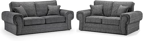 3+2 Seater Sofas Set - 3 and 2 Settee Sofa - Modern Dual Arm Corner Sofa - 5 Suite Full Back Sofa for Living Room Lounge Indoors Decor (Grey, 3+2 Seater)