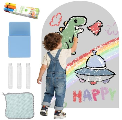 Magnettavla för barnvägg, magnetisk vägg barn självhäftande, whiteboard magnettavla 100 x 80 cm bågformad Montessori magnetfolie självhäftande stark ljusgrå
