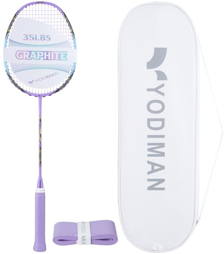 YODIMAN Pro Ultra-Lightweight Badminton Racket (Single) | M55J Carbon Fibre Frame | High-Performance 0.68mm String | 35LBS Tension Capacity | Professional Competition Grade