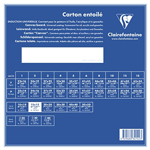 Clairefontaine 34142C - Un carton à peindre avec enduction blanche 15x15 cm (format carré), épaisseur 3mm, toilé blanc