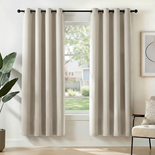 Deconovo Ring Top Curtains Thermal Insulatde Room Darkening Curtains for Livingroon 46 x 72 Inch Light Beige 2 Panels