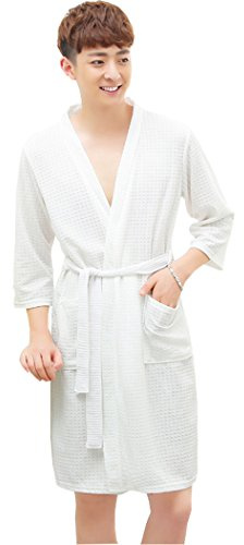 OKSakady Hommes et Femmes Coton Gaufre Kimono Peignoir De Bain Robe De Spa,XXXL (suggérer 80-95kg),Blanc