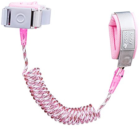 Link anti perso del polso Cintura da polso di sicurezza con blocco a induzione Cavo metallico elastico di sicurezza a 360 ¡ã Imbracatura di sicurezza per bambini 2.5M/98Inch(Rosa)