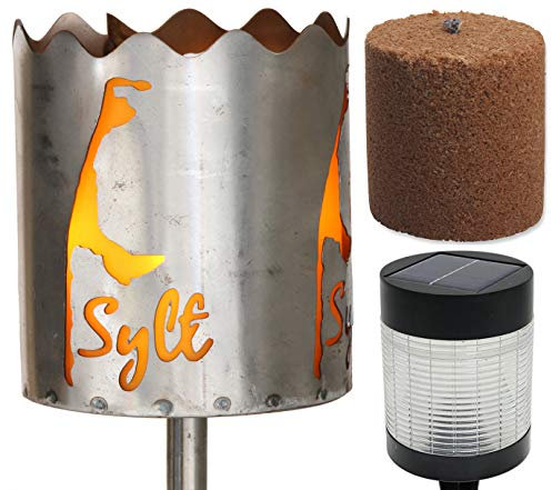 Novaliv Gartenfackel Sylt Feuerschale Metall mit Stiel Brennmittel LED Solar Lampe Gartenleuchte Solarleuchte