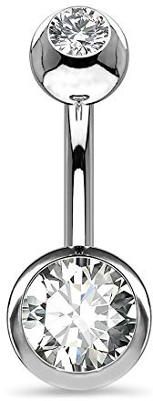 OUFER 14G 8mm Piercing Ombelico Titanio Corto Barra Lungo Cuore CZ Palline Argento Barbell Navel Bar Belly Button Rings Gioiello Donna 1.6mm