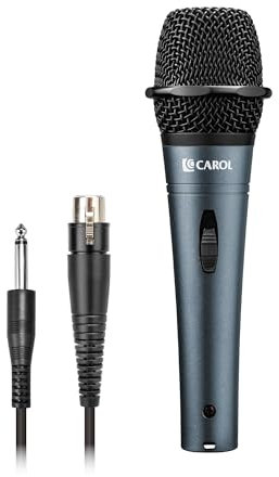 CAROL E dur-916S Grey XLR Wired Vocal Microphone for Singing – Dynamic Supercardioid Mic with Dual Shock Mount System for Karaoke & Public Speaking, Includes Mic Clip, 4.5m XLR Cable & On/Off Switch