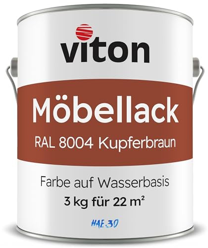 Viton Möbellack - 3 Kg (2,5 L) - Seidenmatt Braun - Möbelfarbe auf Wasserbasis - RAL 8004 Kupferbraun