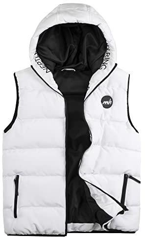 SUNDAY ROSE Mens Hooded Body-Warmer Water Resistant Vest Jacket Solid Lightweight Windproof Gilet White S