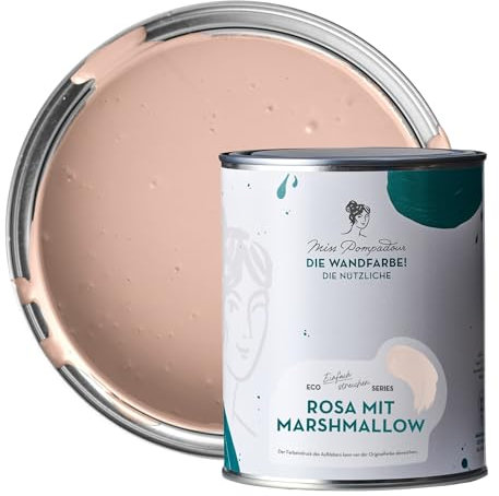 MissPompadour abwaschbare Wandfarbe Rosa mit Marshmallow 1L - hohe Deckkraft & Ergiebigkeit - matte, scheuerbeständige Innenfarbe - geruchsarm, wasserbasiert, atmungsaktiv - Die Nützliche