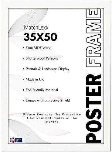 MatchLexx® Modern Picture Poster Photo Frame 35x50cm (14 x 20 inches) Display Certificates Jigsaw Puzzle - Made of Solid Wood With Hardware & Plexiglas - Portrait & Landscape (White)