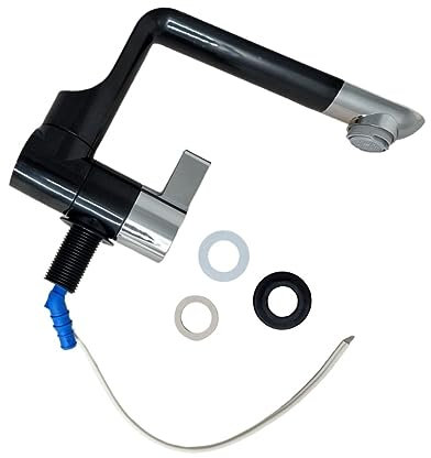 Robinet d'eau froide pliable 12 V micro-interrupteur noir/chrome bec 160 mm pour caravane, camping-car, bateau et système d'eau à micro-commutation