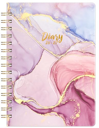 2026-2027 Academic Diary - A5 Diary Week to View from August 2026 to July 2027, Pink and Gold, Twin-wire Binding, Hardcover, Elastic Closure, 21.5 x 15.5 x 1.5 cm