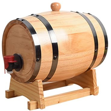 Tunnformad dryckesdispenser 1 l/1,5 l/3 l, träfat karaff med kran, alkoholdispenser perfekt för vin, whisky, öl, rum, present till vän, make, far (ekfat, 3 l)