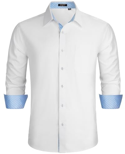 HISDERN Chemise Formelle pour Hommes décontractée à Manches Longues Chemises habillées Classiques boutonnées