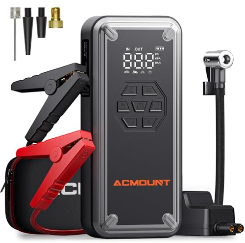 Acmount W160 Jump Starter with Air Compressor, 5000A Portable Car Jump Starter 150PSI Tire Inflator/Air Pump, 12V Battery(Up to 9L Gas/8L Diesel Engine) Jump Pack, Car Emergency Kit, Idea Gift for Man