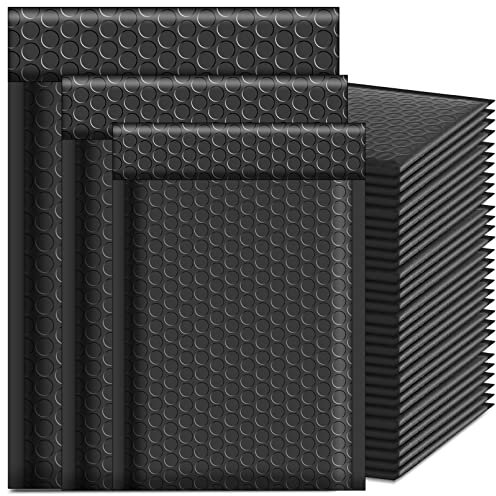 Loppdece 50 Stück Luftpolsterumschläge Versandtaschen, Schwarze Gepolsterte Briefumschläge, Poly Bubble Mailer, Selbstklebende Versandtaschen Luftpolster für Verpackung Aufbewahrung, 3 Größen