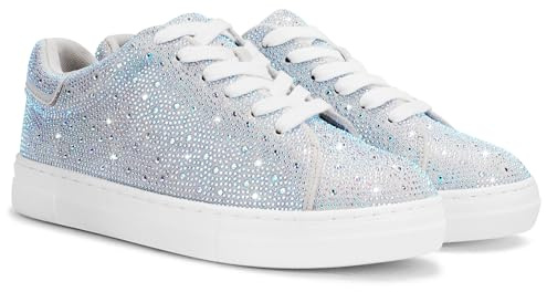 PARTY Women's Glitter Rhinestone Platform Sneakers Sparkle Fashion Shoes Bride Sequin Wedding Trendy Shoes,Rhinestone,8,S1