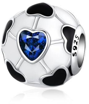 Alstiva Fußball Charm 925 Sterling Silber 5A Zirkonia Charm Anhänger für Armband Charm Bead Pendant für Europäische Armbänder Halsketten Schmuck Geschenk für Damen Frauen