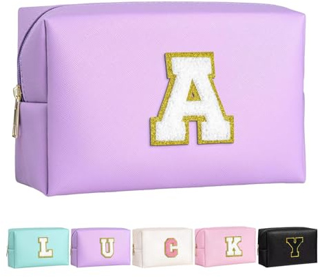 Borsa Trucco per Ragazze e Donna, Borse Trucco Personalizzate Iniziali, PU Impermeabile Con Cerniera, Organizer da Viaggio, Borsa per Cosmetici, Regalo di Compleanno