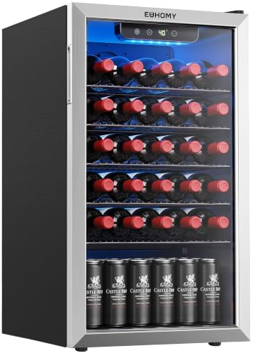 EUHOMY Beverage Refrigerator Cooler, 128 Can Mini Fridge with Glass Door for Soda Beer or Wine, Beverage Cooler for Home, Office, Bar with Adjustable Removable Shelves, Silver