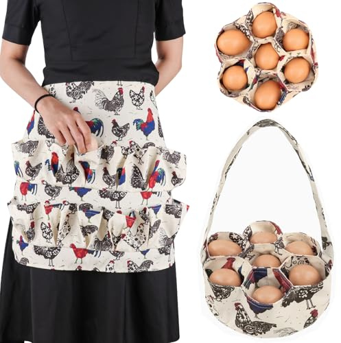 Hossmily Egg Apron - Collect Eggs from Chicken, Duck, Goose with 7 Pouches - Perfect for Housewife, Farmhouse, Kitchen, Restaurant, Parent-Child Activities